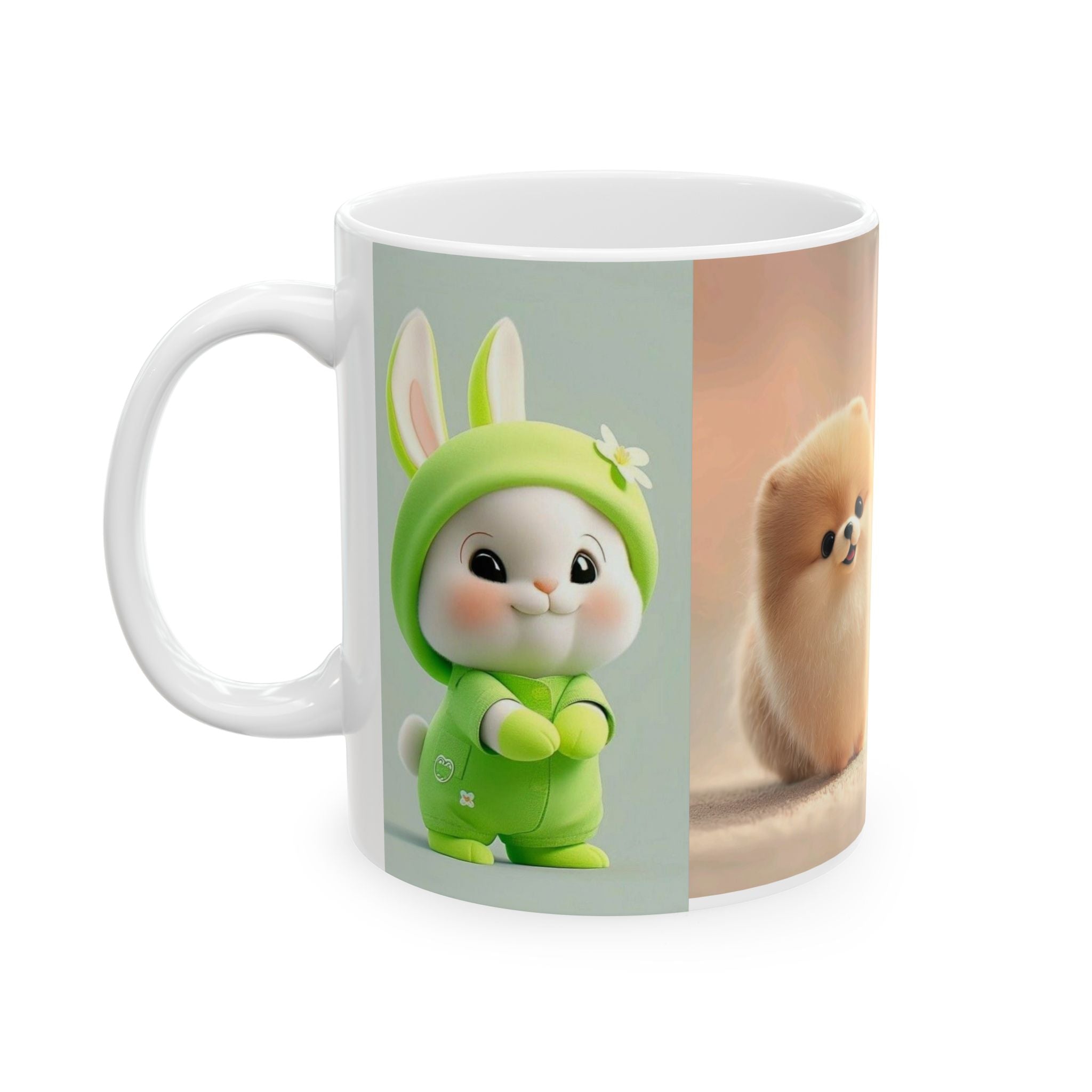 Cute Bunny & Pomeranian Ceramic Mug — Cute Animal Coffee Cup (11oz, 15oz)