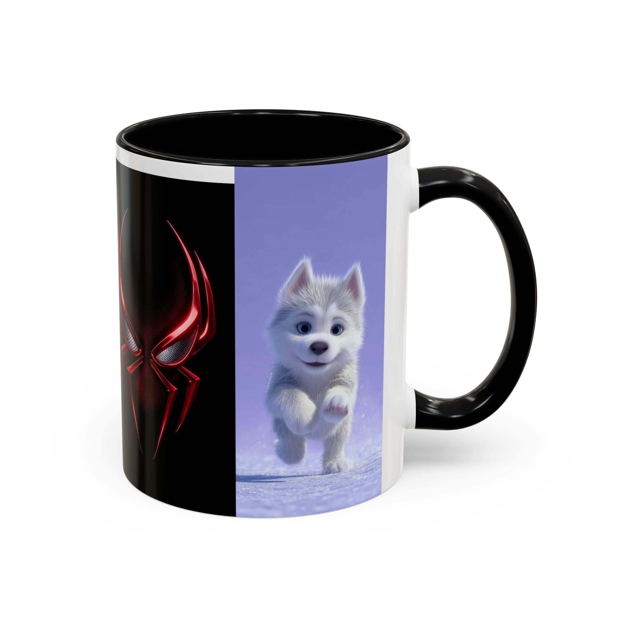 Cute Puppy & Red Spider Emblem Accent Coffee Mug (11/15oz)