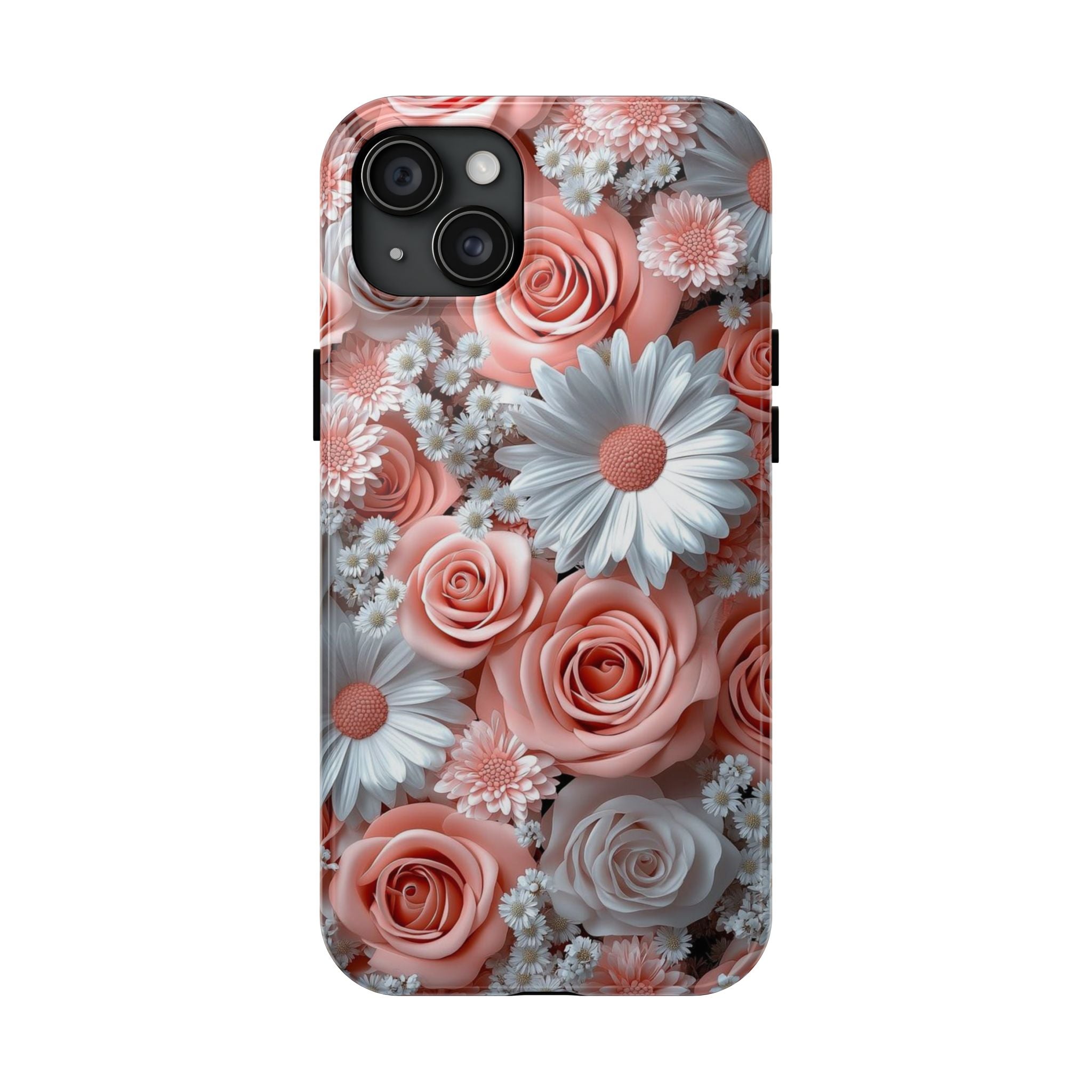 Daisy Field Tough Phone Case — Orange & White Floral Protective Cover