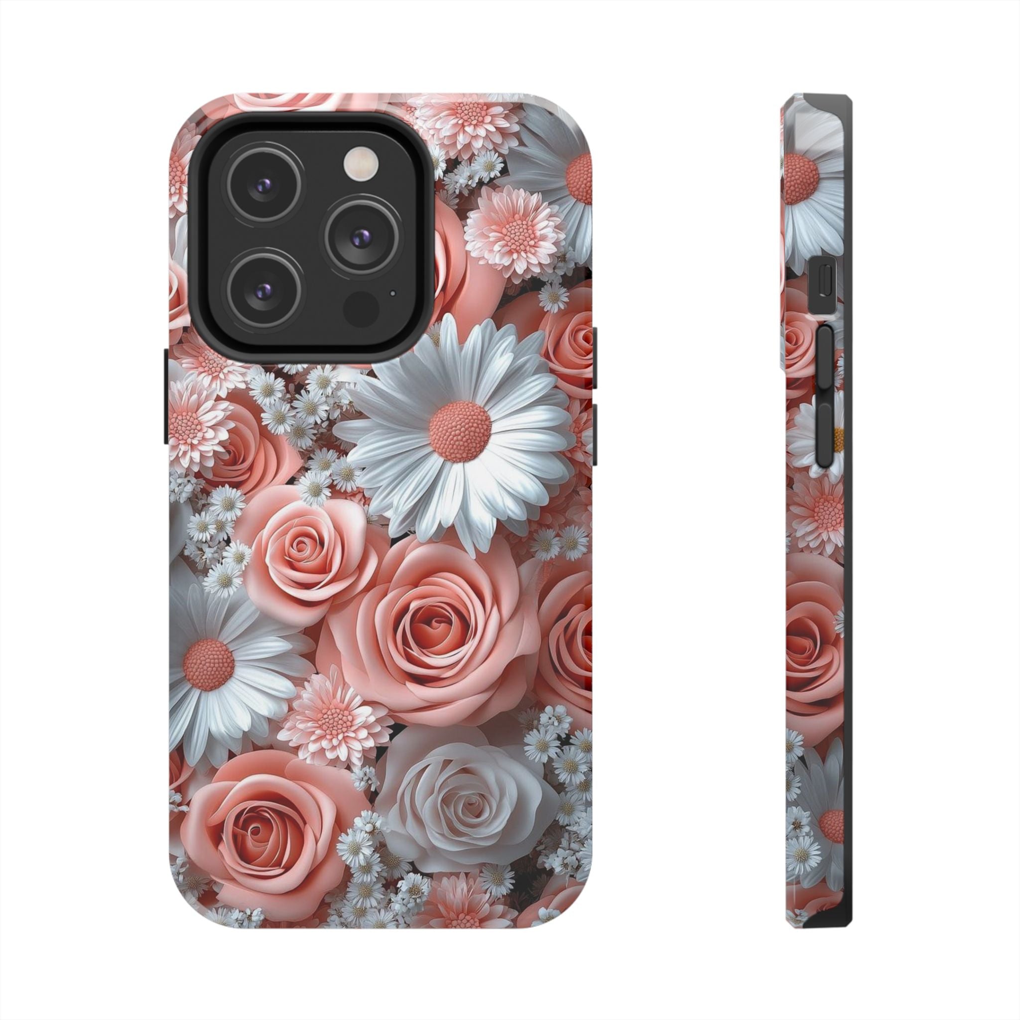 Daisy Field Tough Phone Case — Orange & White Floral Protective Cover