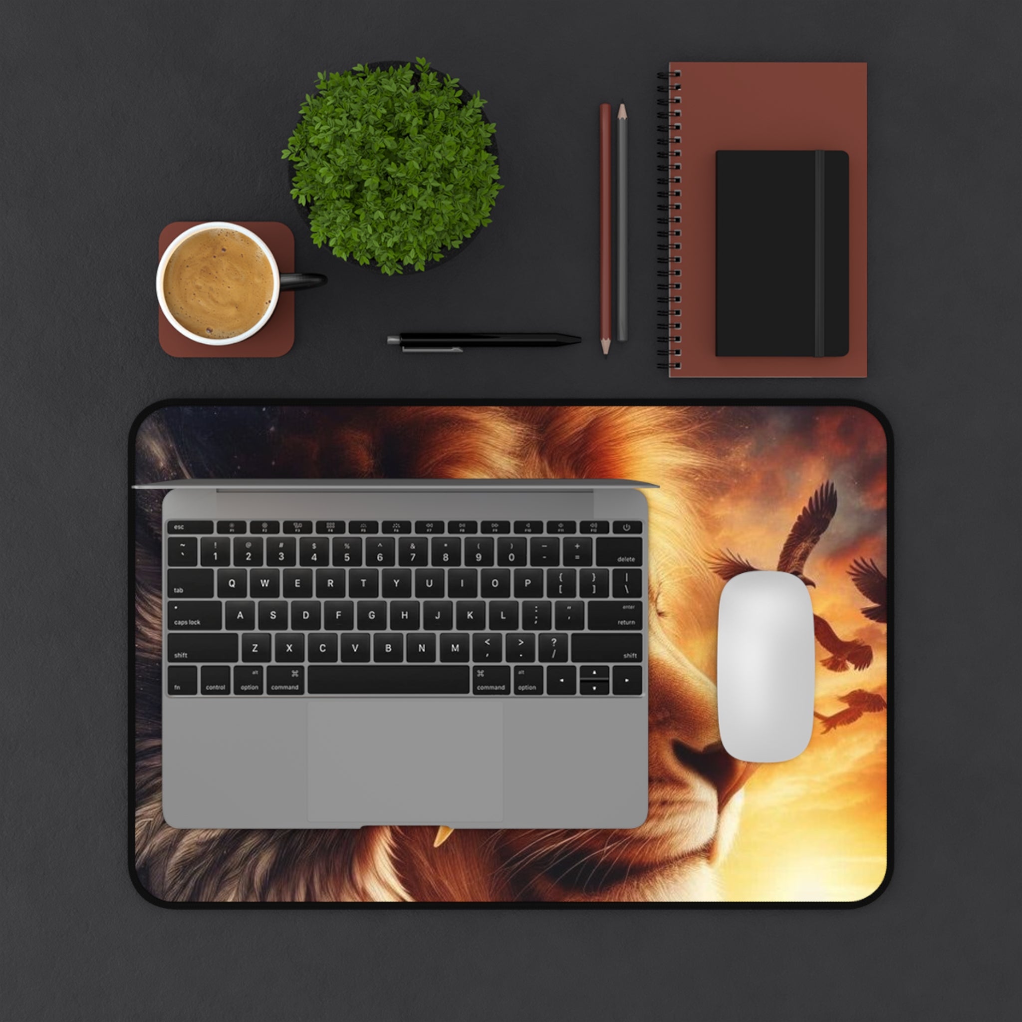 Lion & Eagle Desk Mat — Majestic Wildlife Mouse Pad for Office & Gaming