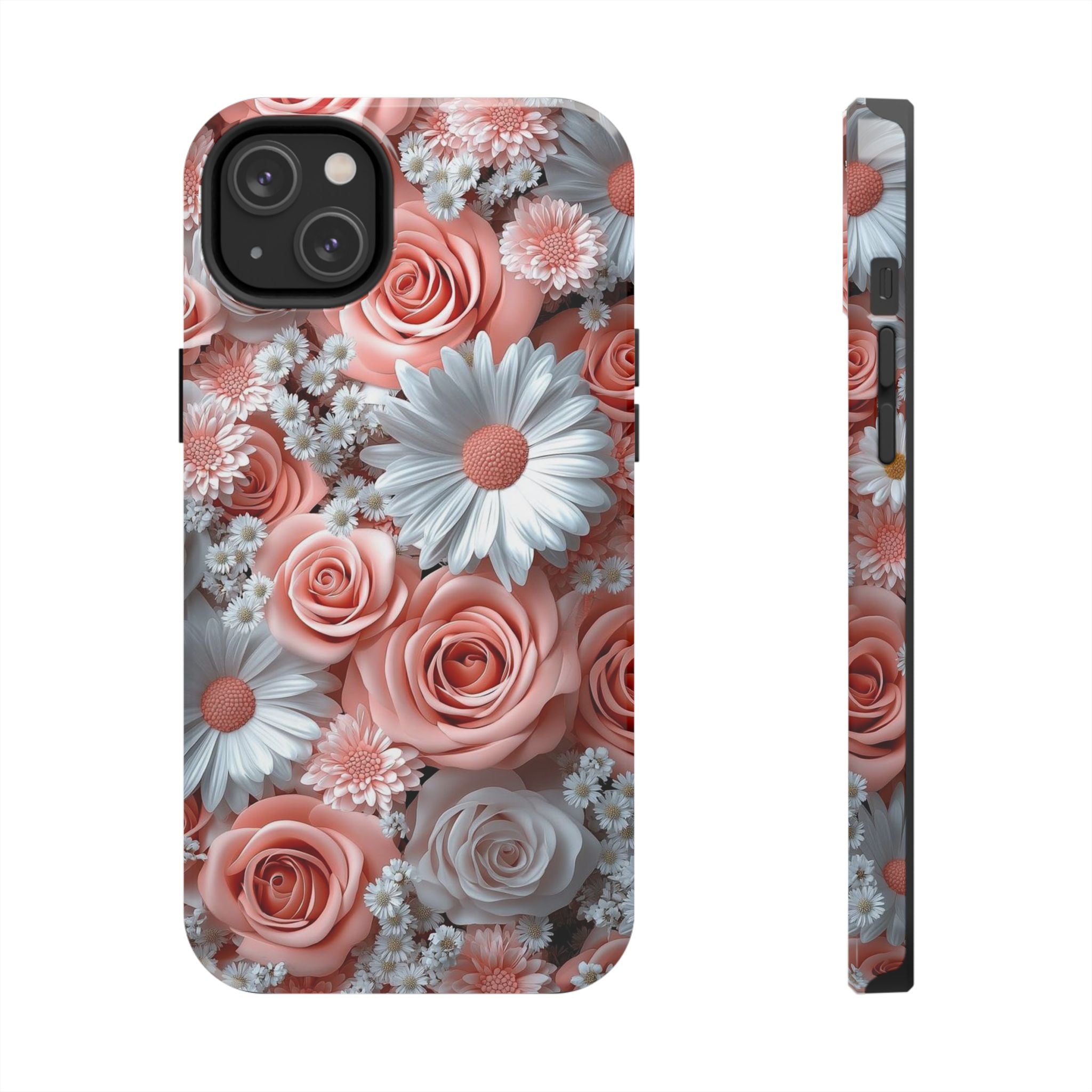 Daisy Field Tough Phone Case — Orange & White Floral Protective Cover
