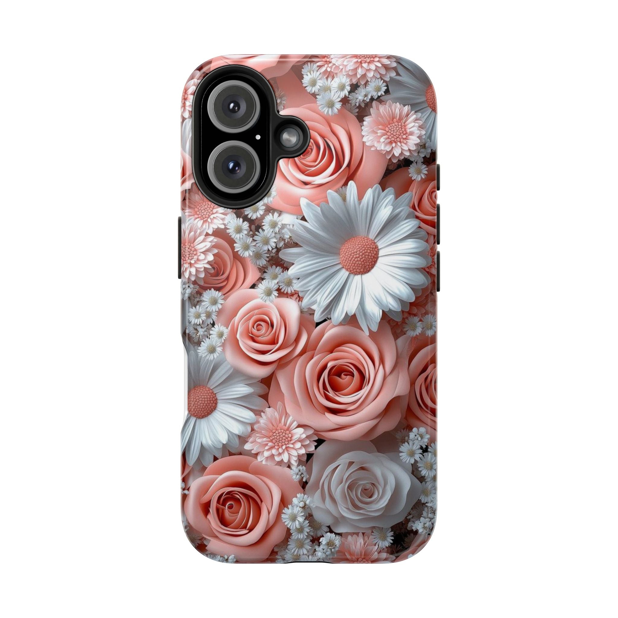 Daisy Field Tough Phone Case — Orange & White Floral Protective Cover