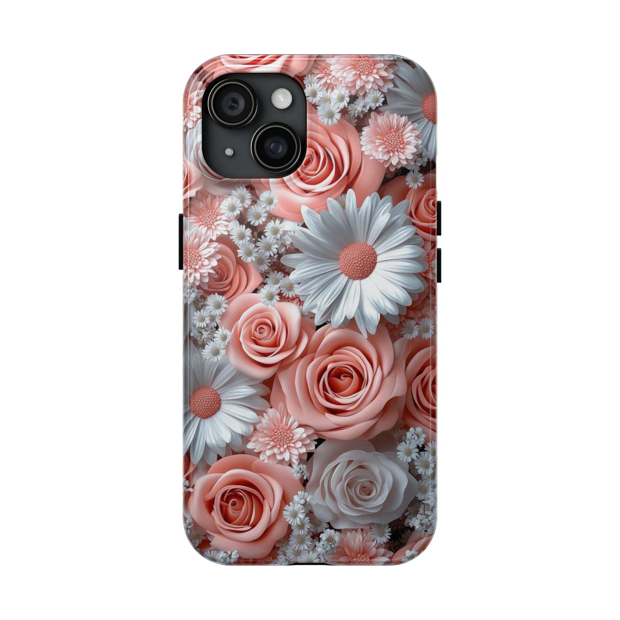 Daisy Field Tough Phone Case — Orange & White Floral Protective Cover