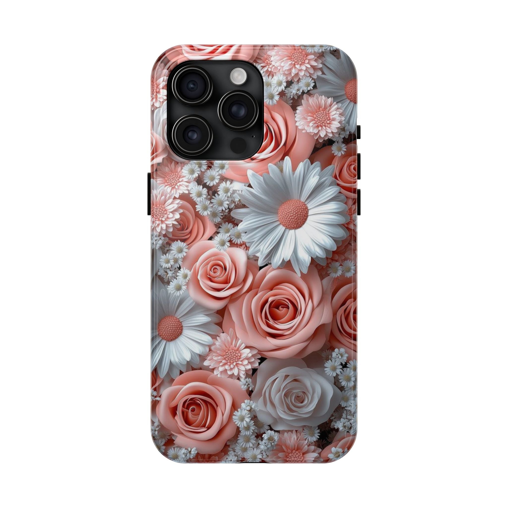 Daisy Field Tough Phone Case — Orange & White Floral Protective Cover