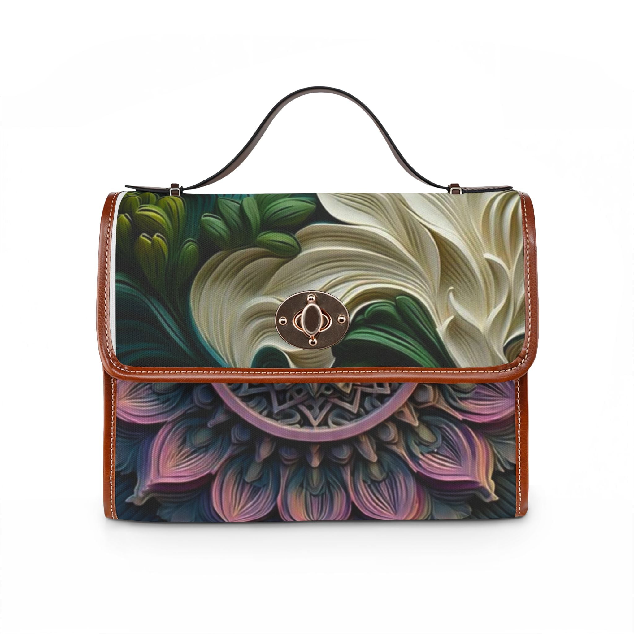 Canvas Bag - Waterproof Floral Mandala Satchel (Waterproof Canvas Bag)