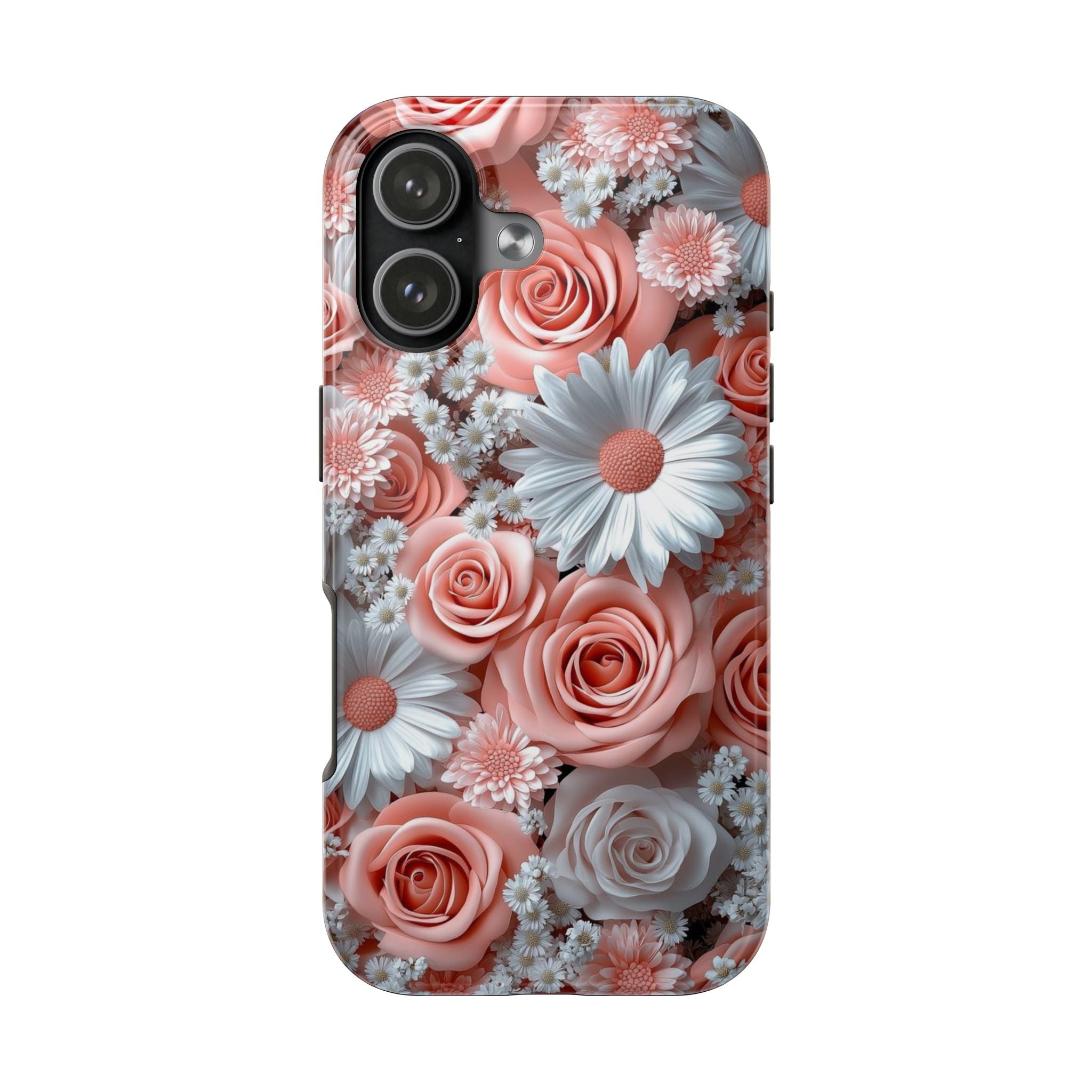 Daisy Field Tough Phone Case — Orange & White Floral Protective Cover