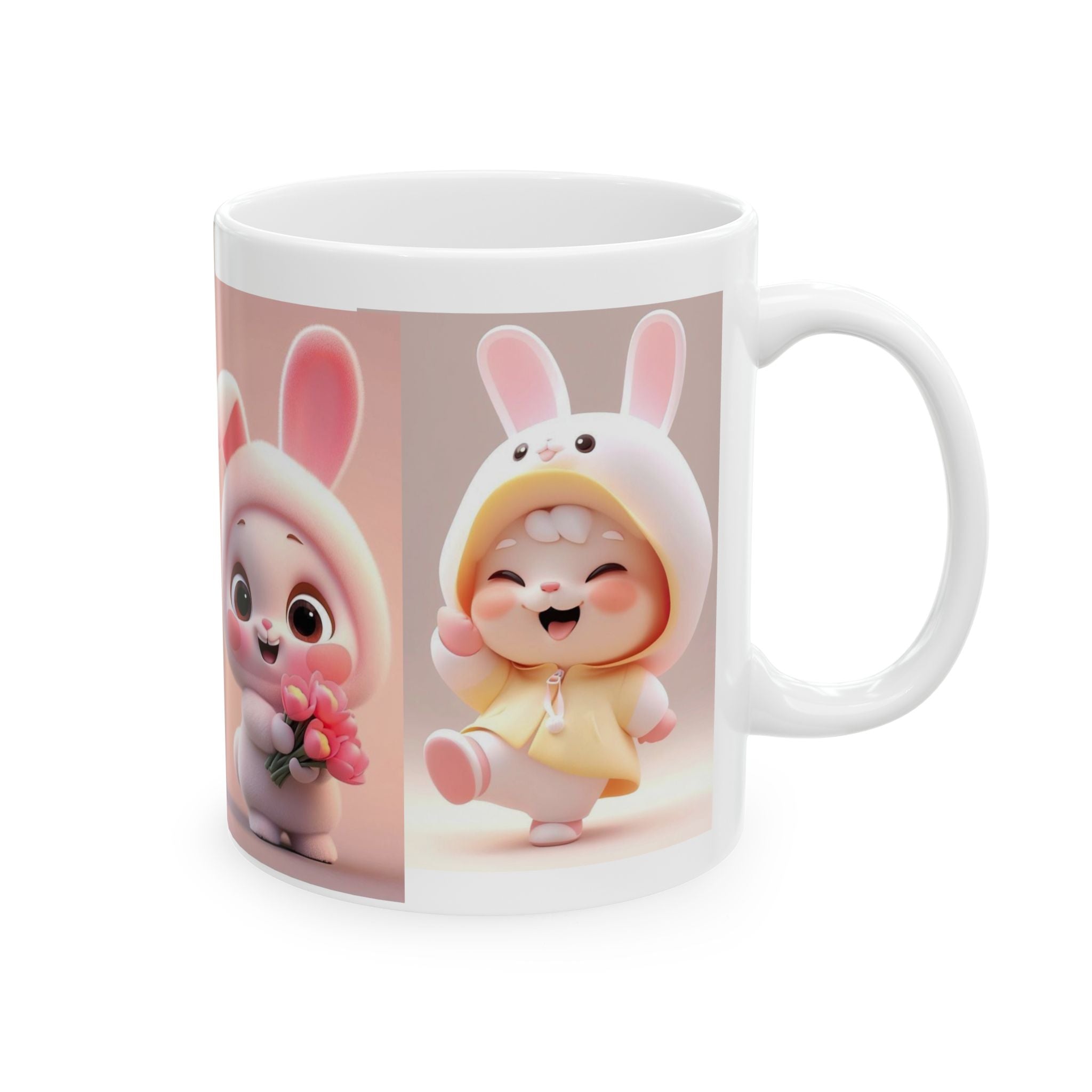 Cute Bunny & Pomeranian Ceramic Mug — Cute Animal Coffee Cup (11oz, 15oz)