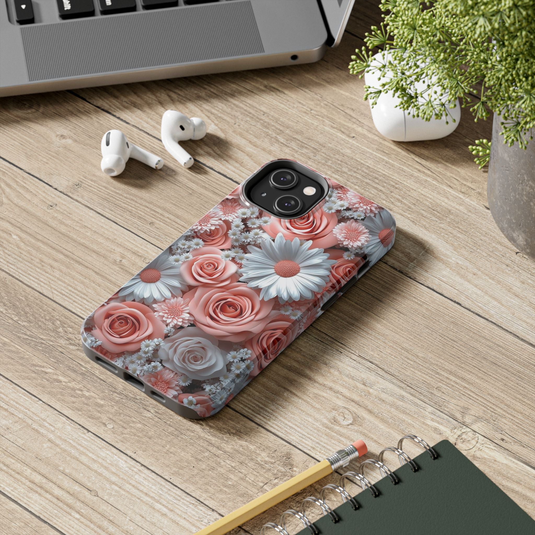 Daisy Field Tough Phone Case — Orange & White Floral Protective Cover