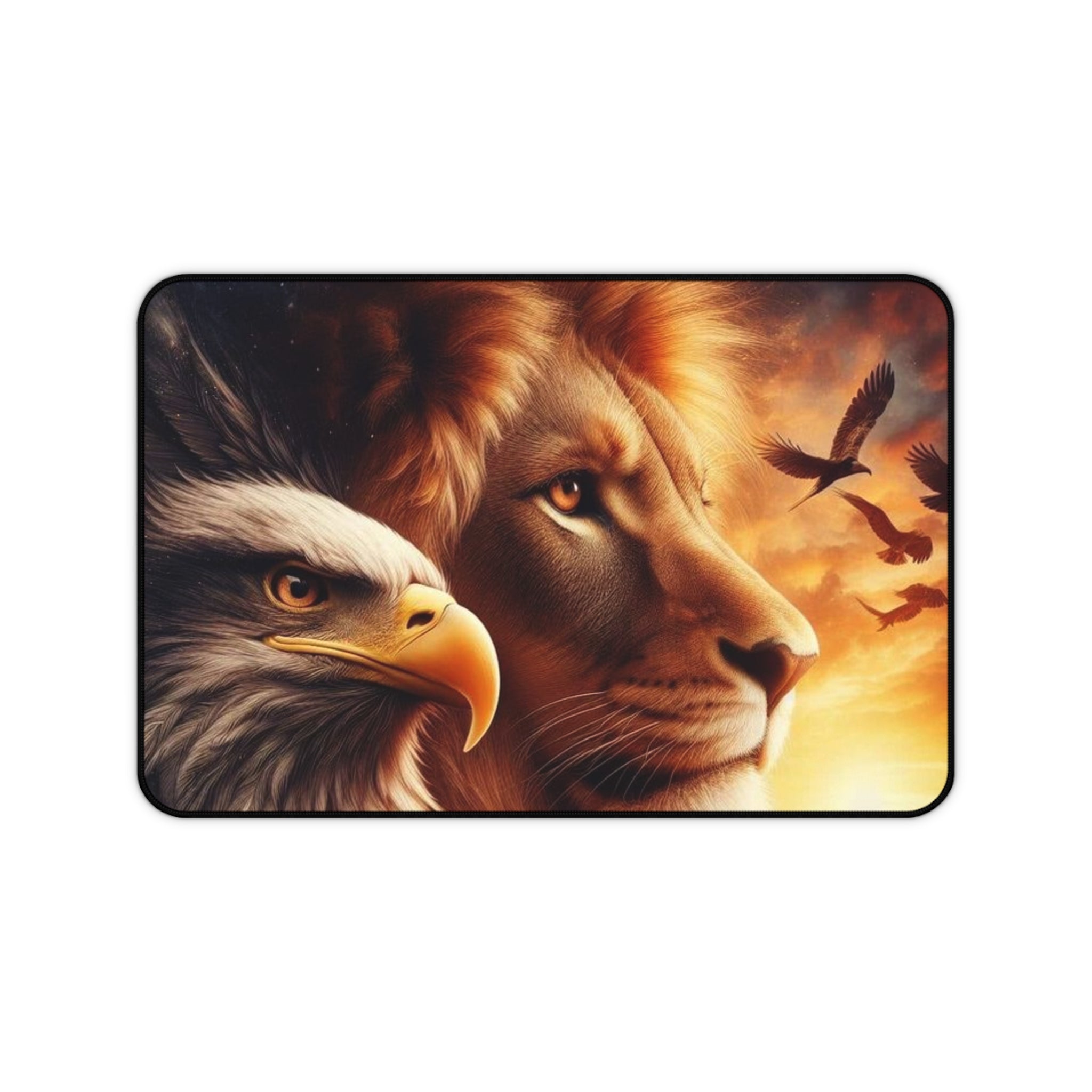 Lion & Eagle Desk Mat — Majestic Wildlife Mouse Pad for Office & Gaming