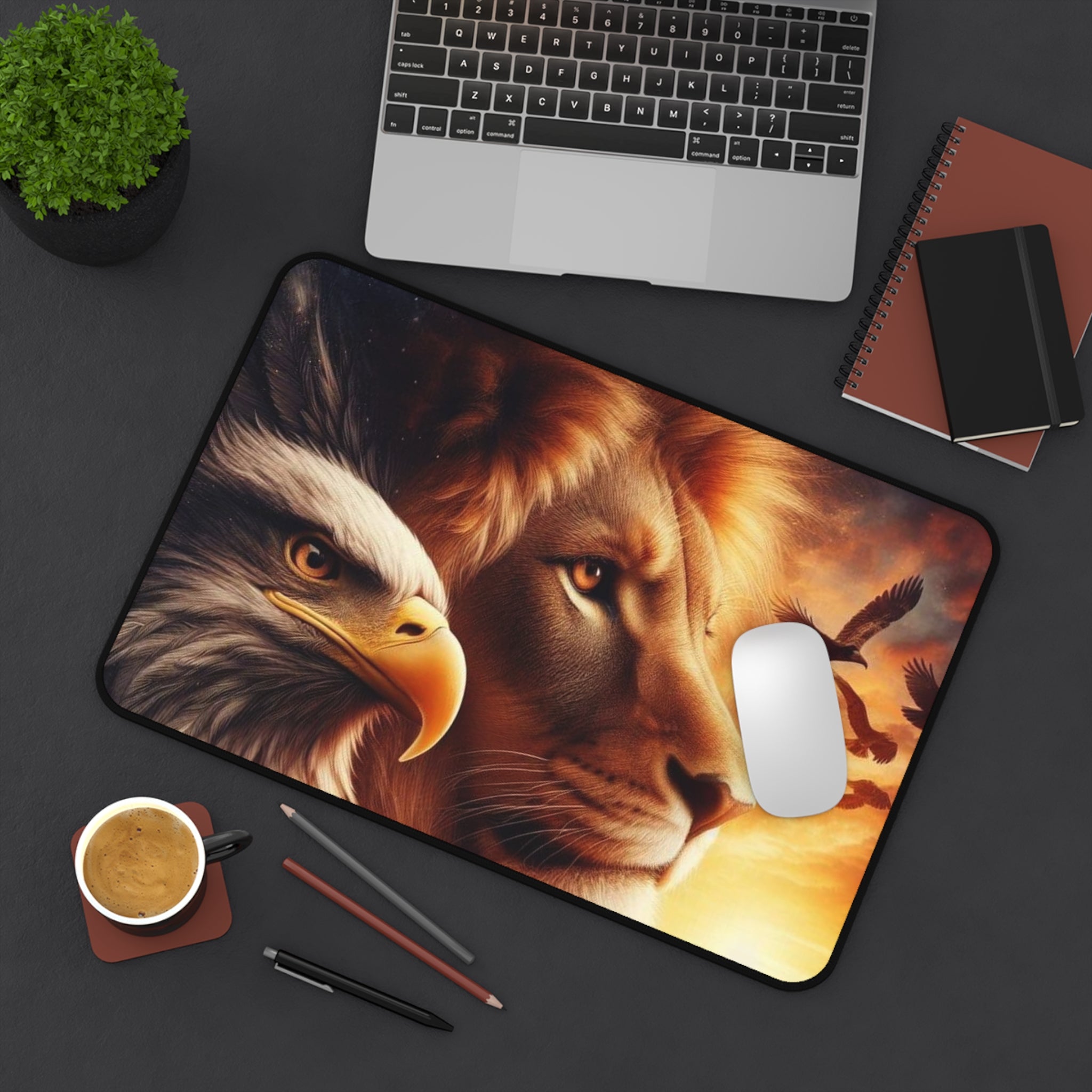 Lion & Eagle Desk Mat — Majestic Wildlife Mouse Pad for Office & Gaming