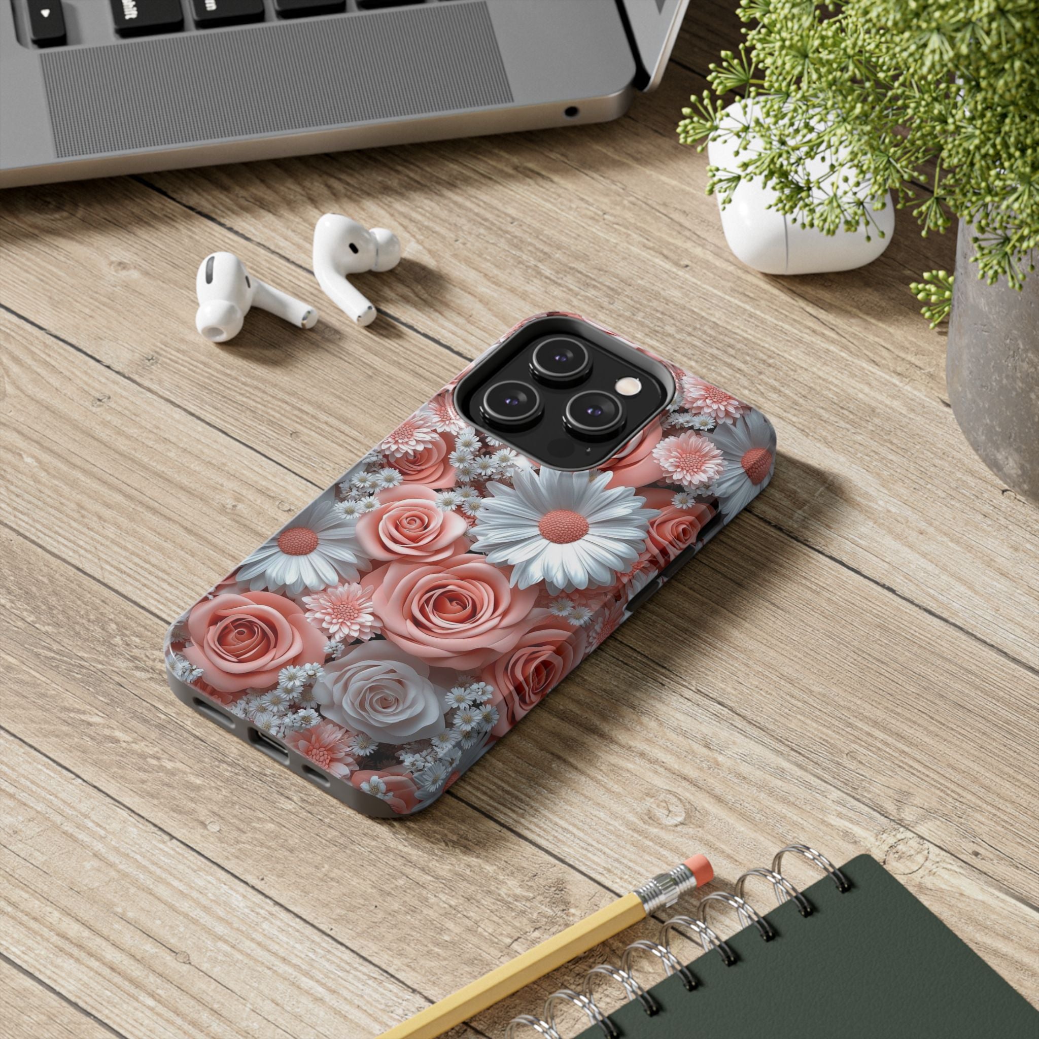 Daisy Field Tough Phone Case — Orange & White Floral Protective Cover
